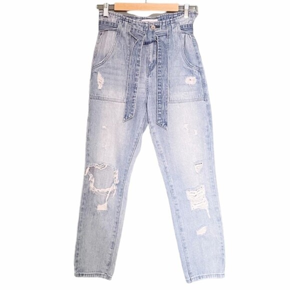 Vervet Mom Jeans Acid Wash Tie-Waist Paper Bag Distressed Denim Women’s Size 26 - Picture 9 of 9